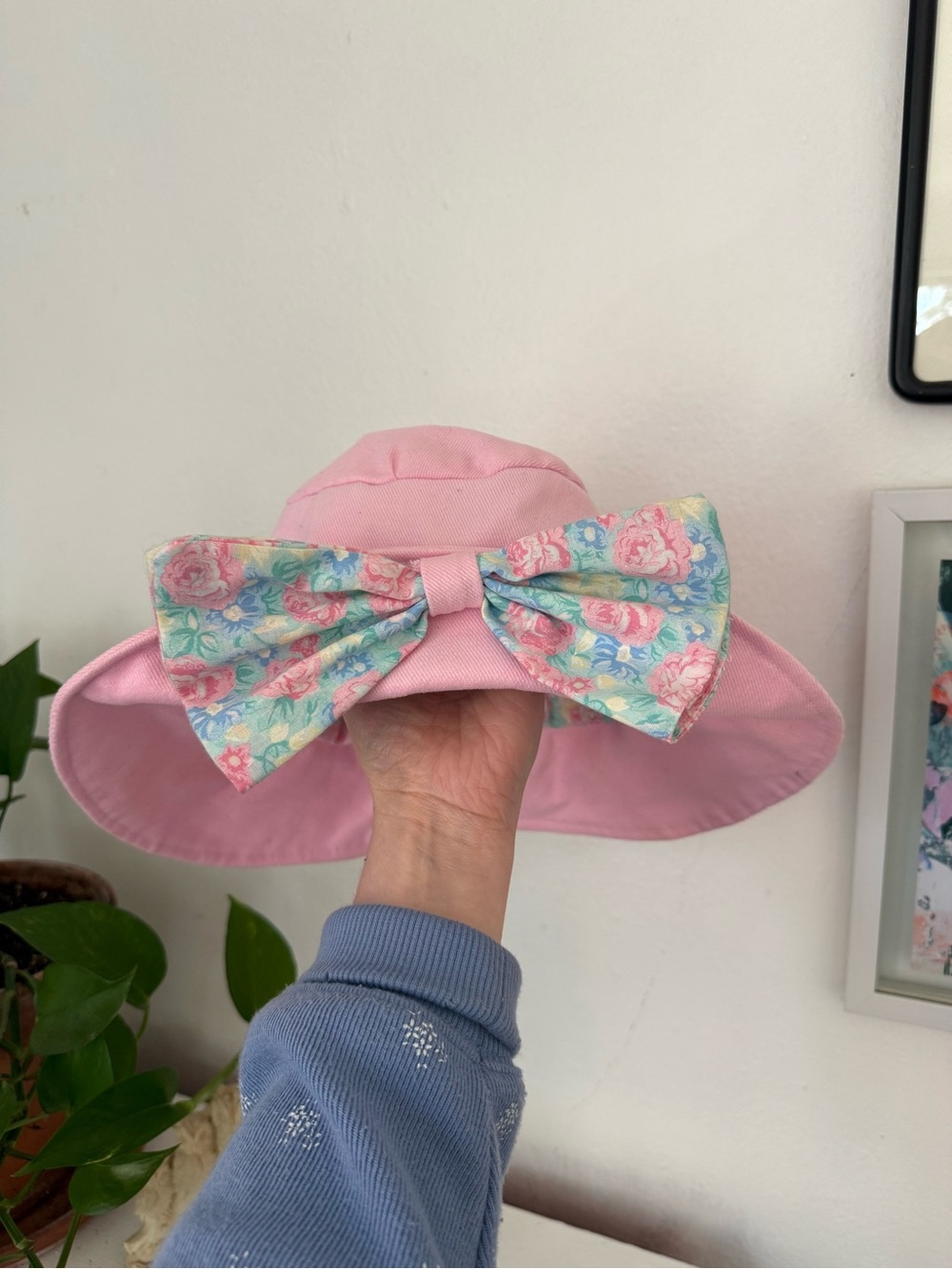 Girls' Pink Sun Hat with Floral Bow